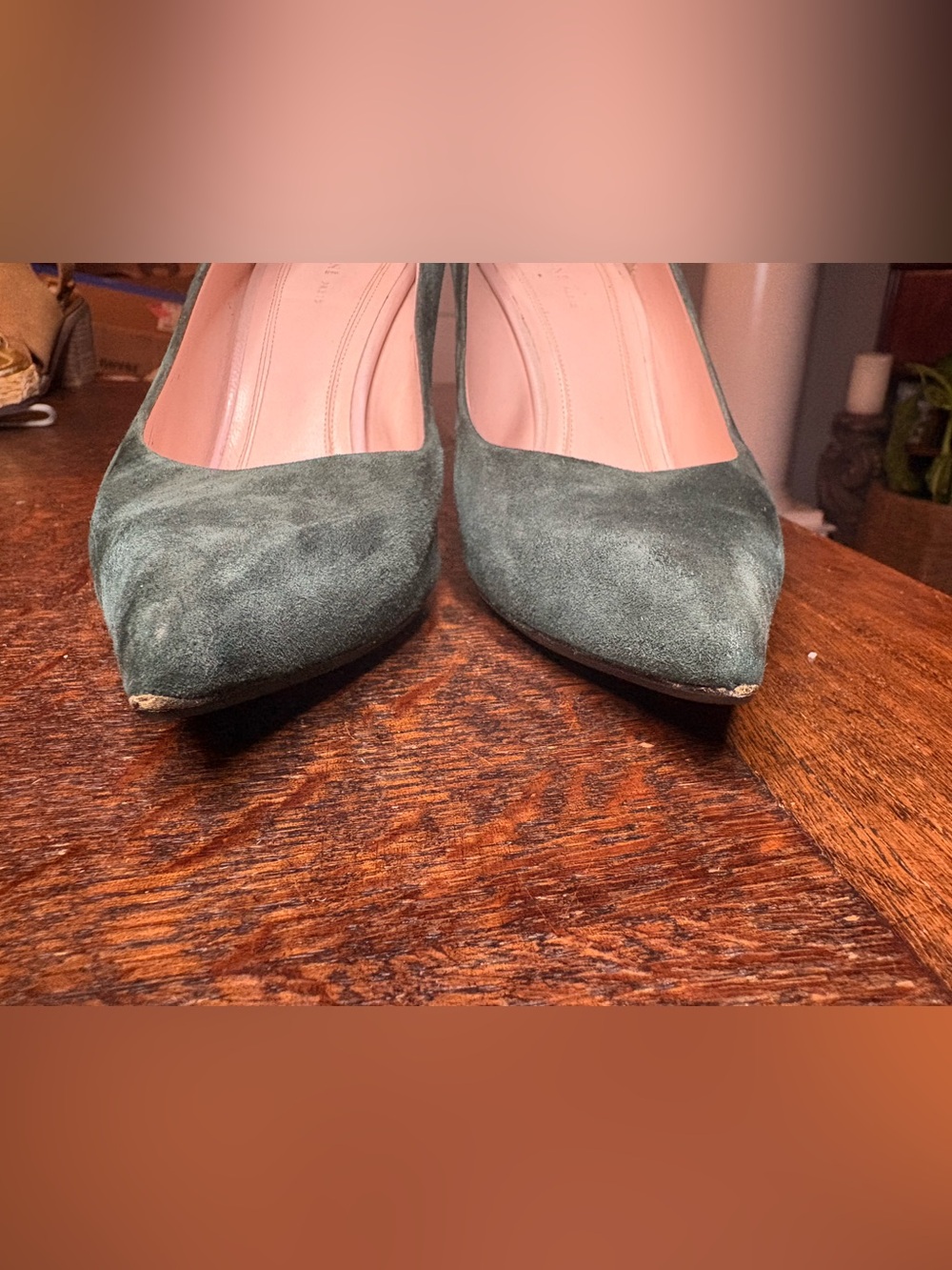 CELINE Paris Green Suede Pointed Toe Stiletto Pumps - Size 35 - Picture 2 of 8
